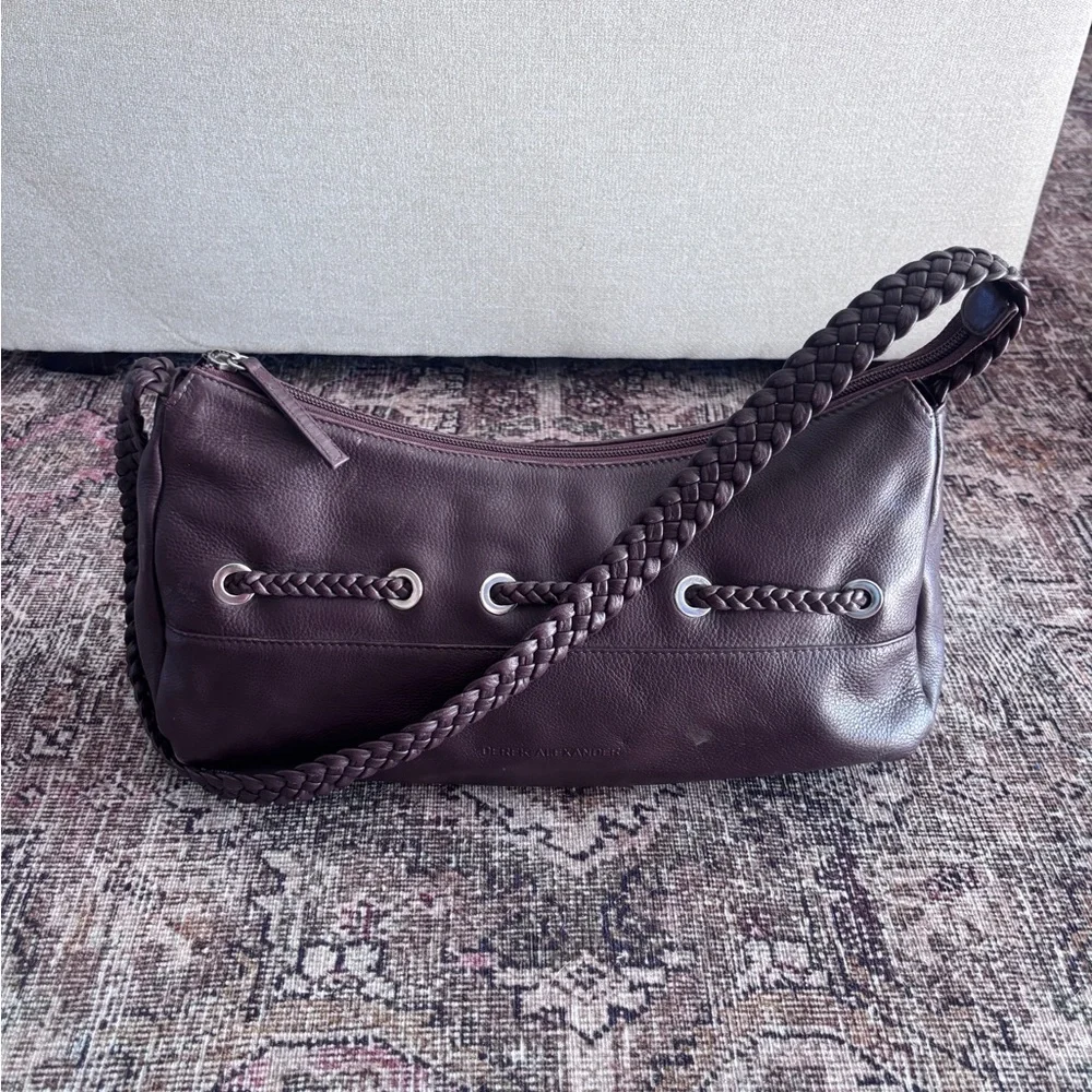 Derek Alexander Brown Leather Shoulder Bag Braided Handle - Picture 3 of 11